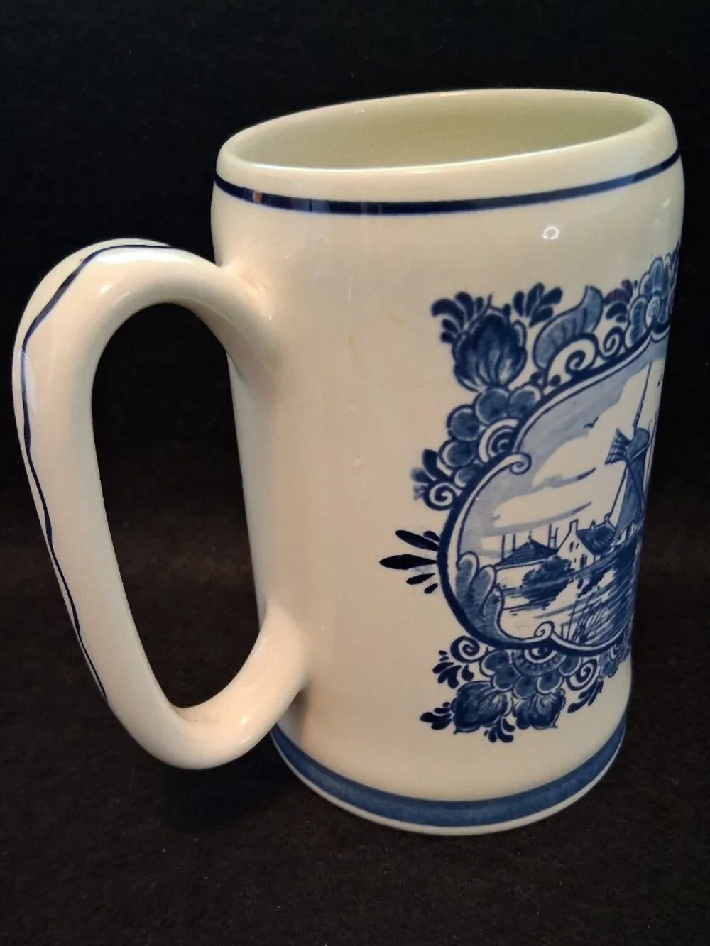 Vintage 1960s Delfts Holland Blue White Hand Painted Windmill Beer Stein Mug - Picture 3 of 7